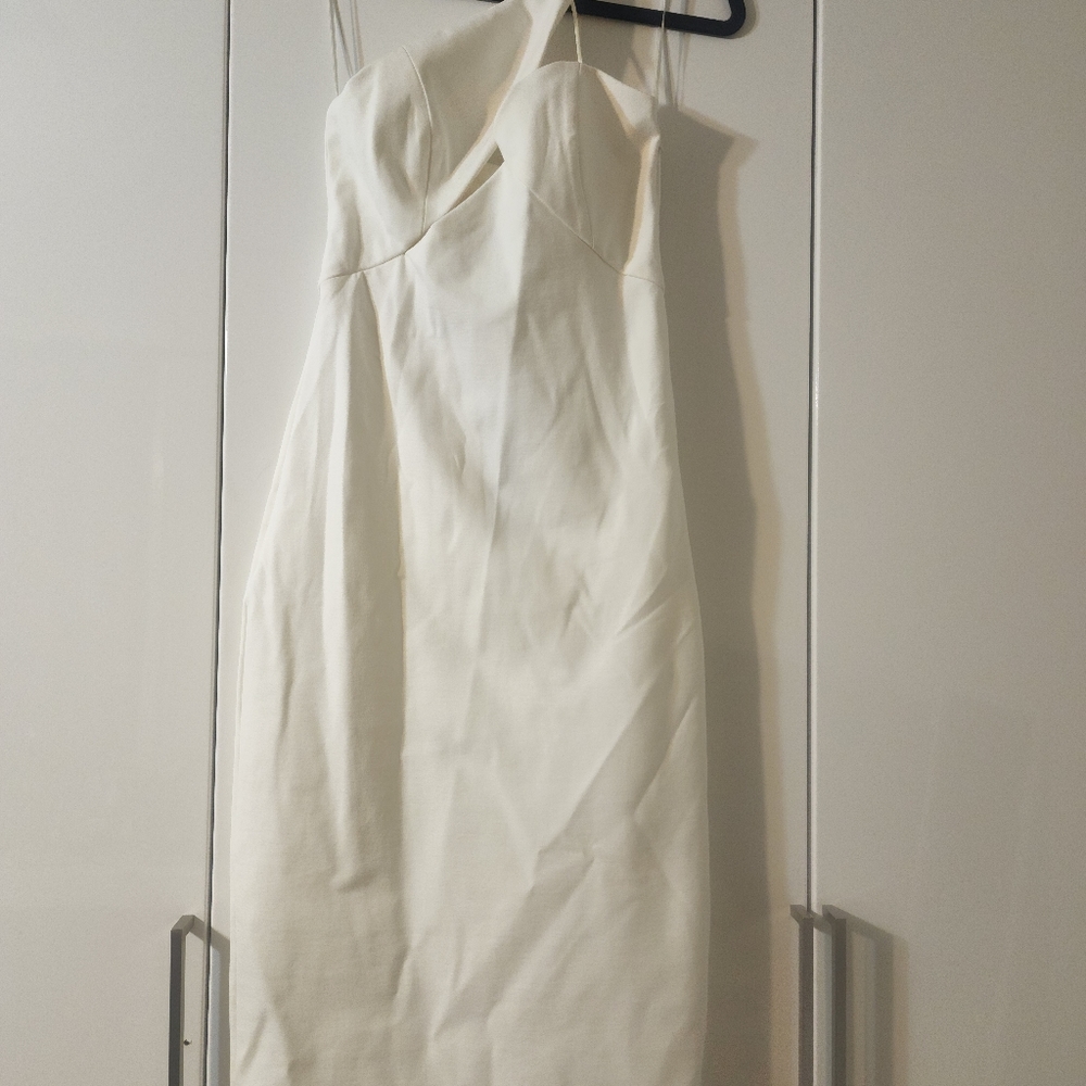 NWT AQ/AQ Pembroke Asymmetrical Cut-Out Midi Sheath Dress, Size 4, White - Picture 3 of 4